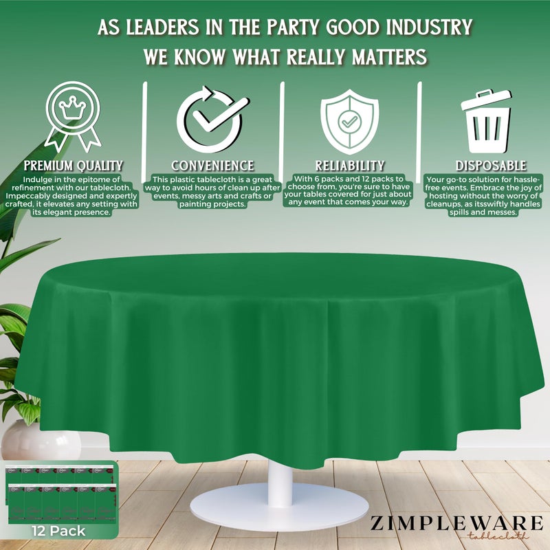 ZIMPLEWARE Premium Green Plastic Table Cloth Disposable (12 Pack) Round Tablecloth (84in) Party Table Cloths Disposable, Perfect Table Cloth Round Cover for Any Table Up to 6 Feet - Image 3